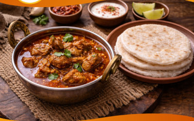 Lamb Rassa with Rice Bhakri